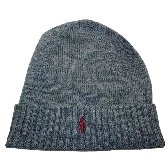 RALPH LAUREN Bonnets COLD WEATHER HAT gris logo bordeaux
