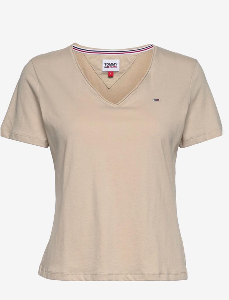 TOMMY JEANS HAUT Femme slim jersey v neck Beige