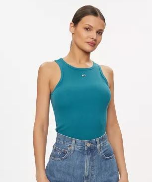 TOMMY JEANS Haut Femme Débardeur côtelé Vert