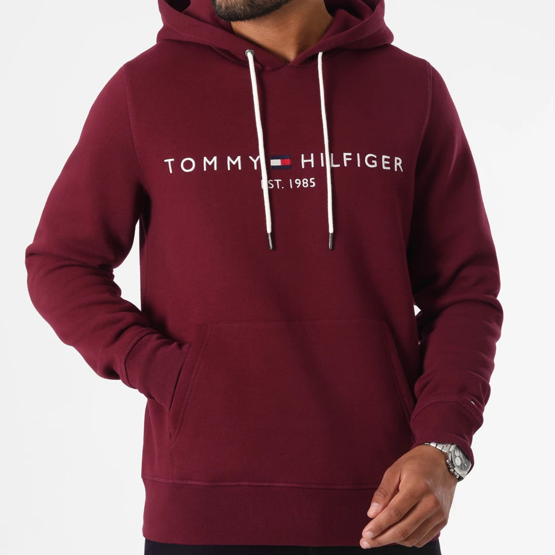 TOMMY HILFIGER SWEAT A CAPUCHE Homme Deep Bordeaux est 1985