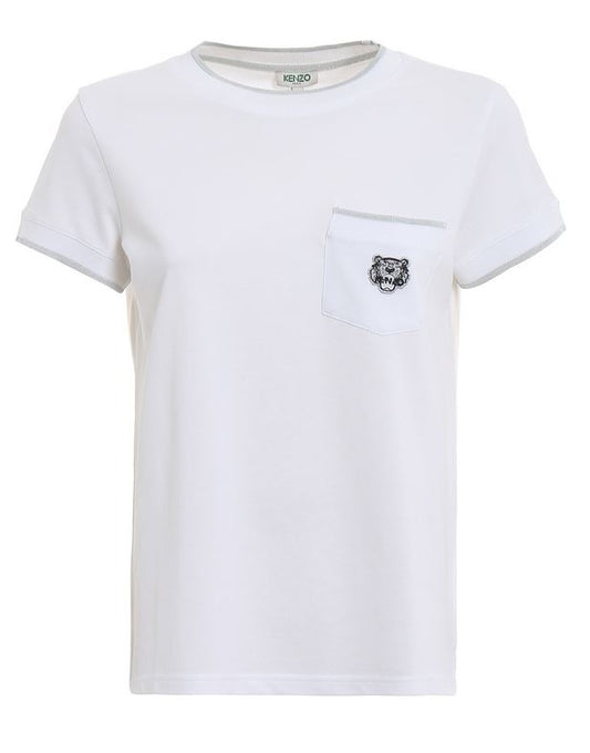 KENZO T-SHIRT Femme blanc logo tigre avec poche