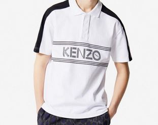 KENZO Polo Homme Logo Tourterelle blanc