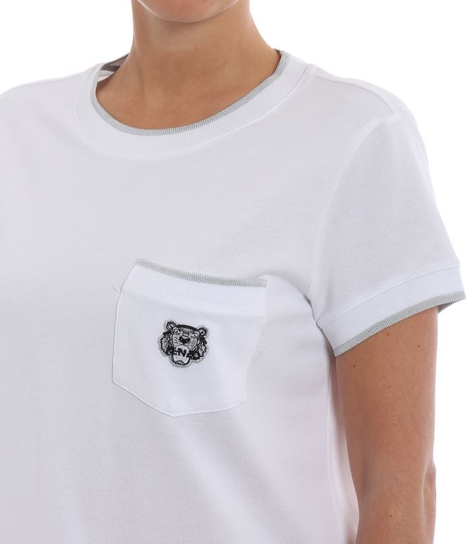 KENZO T SHIRT Femme blanc logo tigre avec poche