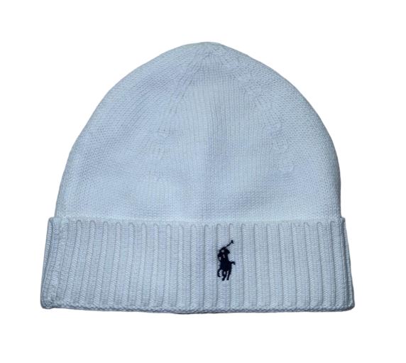 RALPH LAUREN Bonnets COLD WEATHER HAT blanc logo noir