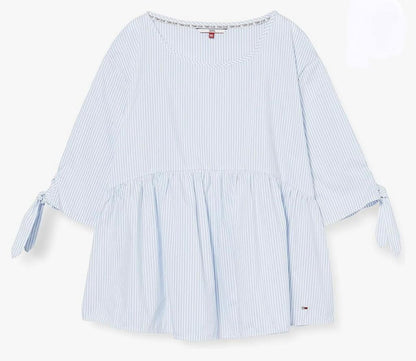 TOMMY JEANS Blouse Femme sleeve bow detail légère Bleu ciel