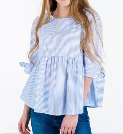 TOMMY JEANS Blouse Femme sleeve bow detail légère Bleu ciel